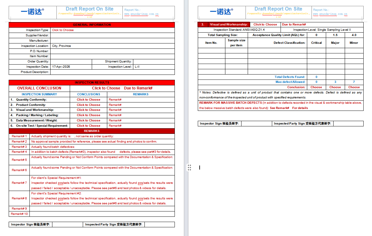 On-site Report Template